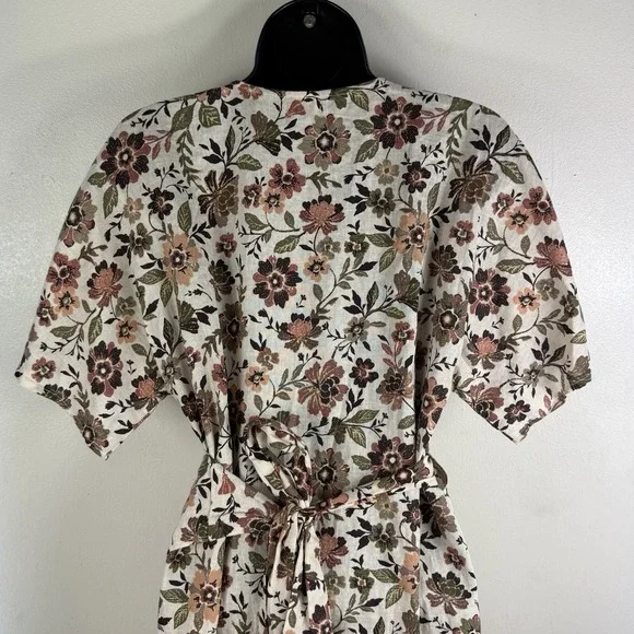 Faherty Willow V-neck Floral Print Linen Wrap Mini Dress size XXS Vacation NEW - Picture 9 of 14